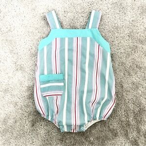 Dondolo Button-Accent Striped Boys' Bubble Romper - Teal, Red & White Size 24 mo